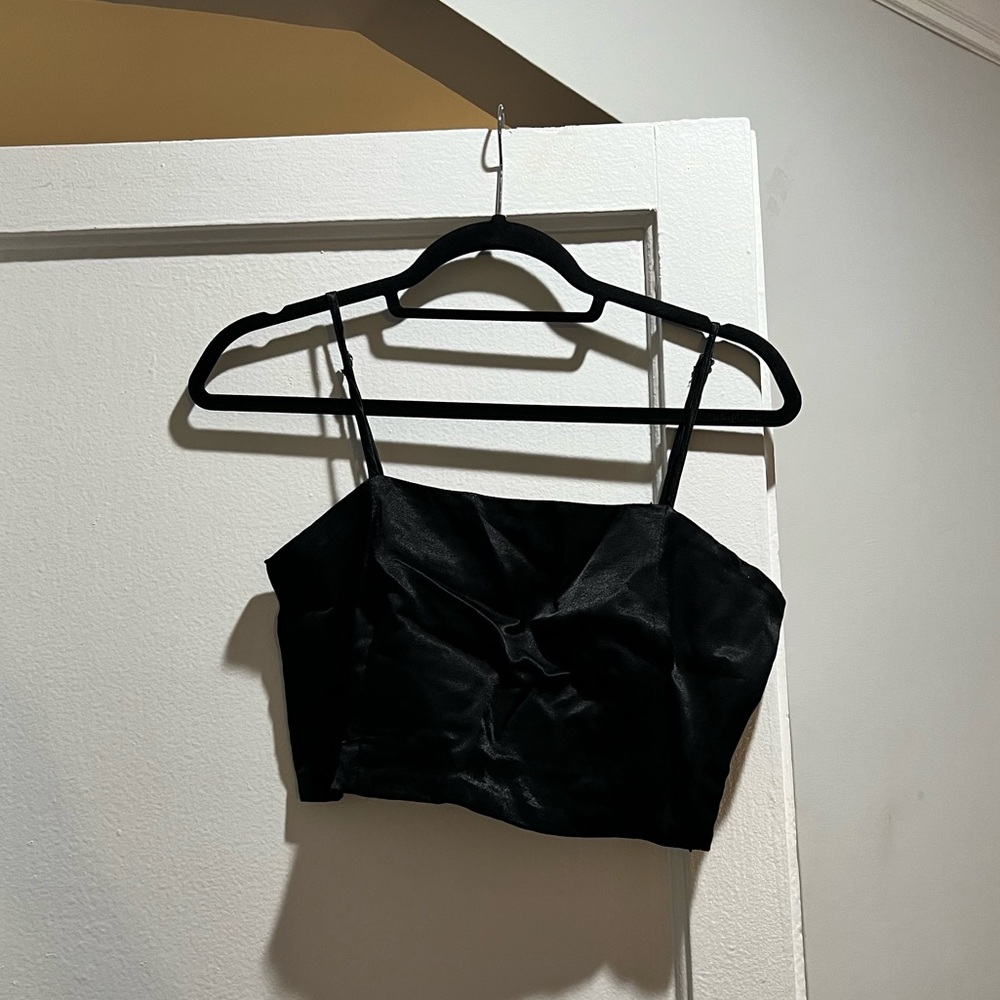 Satin-like Ruched Back Crop Top Tank Top